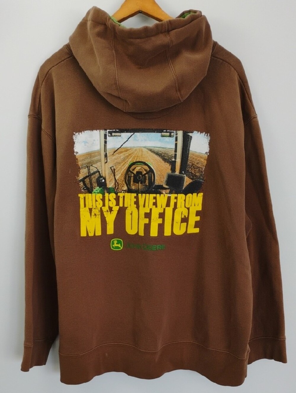 John Deere View From My Office Brown Graphic Hoodie Streetwear Utility Indie XXL